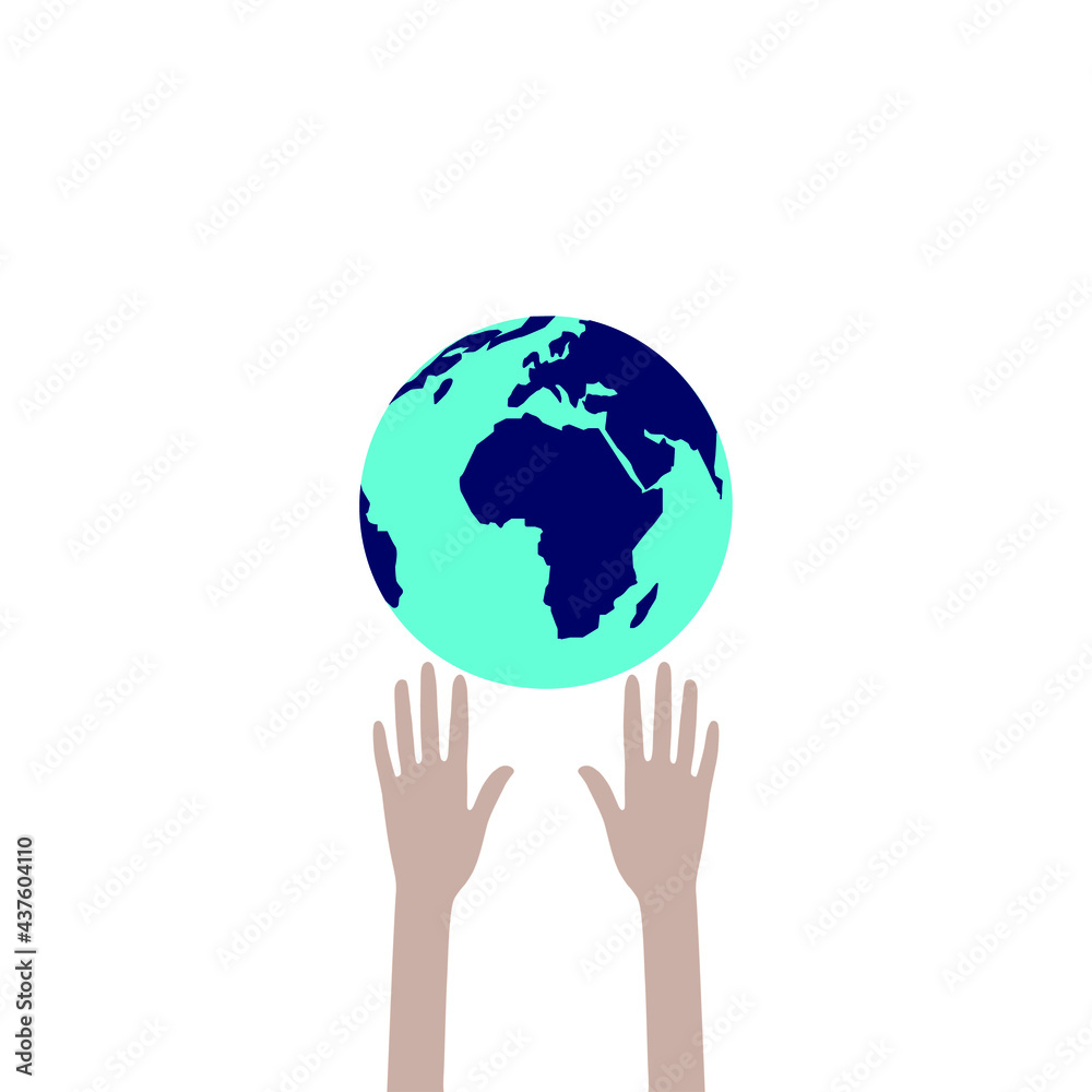 Human hands under the planet. On white background. Vector. Human hands under the planet. On white background. Vector.