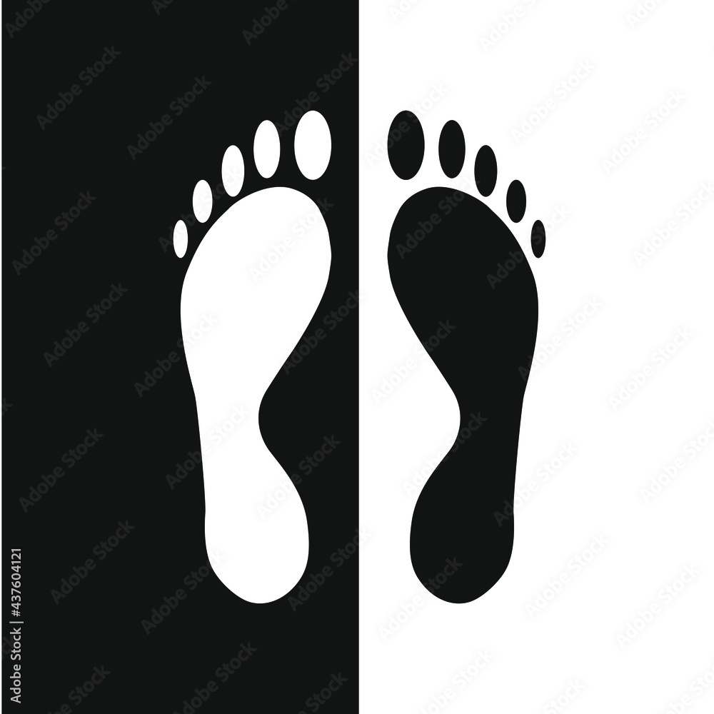 Vector image of human footprints. On a black and white background. Vector image of human footprints. On a black and white background.