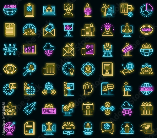 IT administrator icons set. Outline set of IT administrator vector icons neon color on black