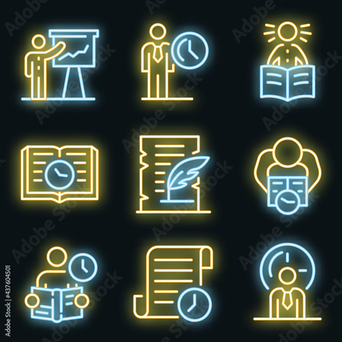 Historian icons set. Outline set of historian vector icons neon color on black