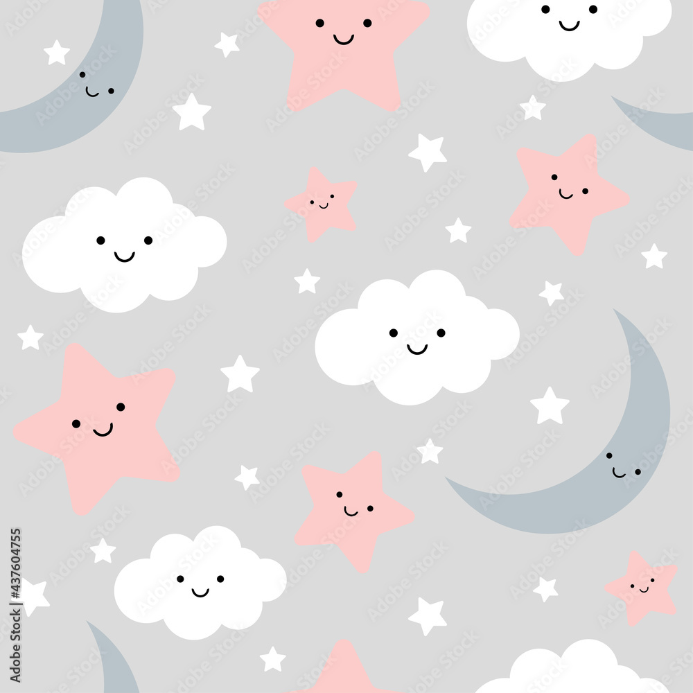 Seamless pattern cute baby shower with faces