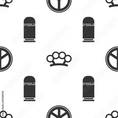 Set Peace, Brass knuckles and Cartridges on seamless pattern. Vector