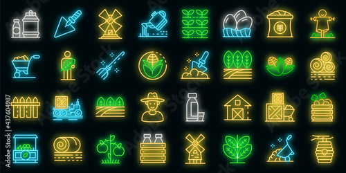 Producer icons set. Outline set of producer vector icons neon color on black