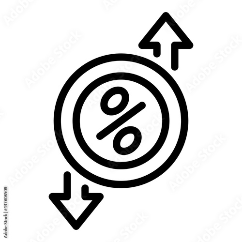 Money coin percent icon. Outline Money coin percent vector icon for web design isolated on white background