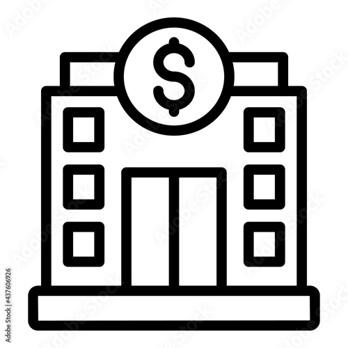 Bank cash building icon. Outline Bank cash building vector icon for web design isolated on white background