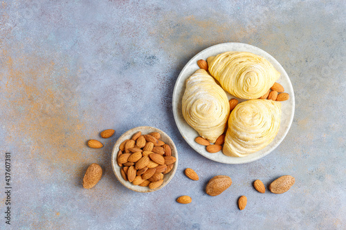 Traditional Azerbaijan holiday Novruz sweet badambura with almond. photo