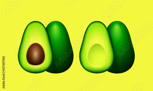 Avocado realistic illustration. Pitted avocado. Avocado pit.