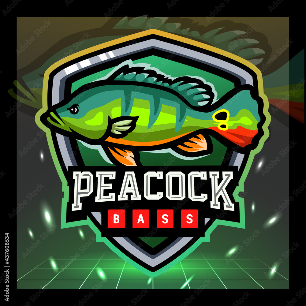 Peacock bass fish mascot. esport logo design