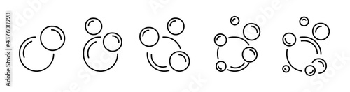 Bubbles flat line icon collection. Soap foam, fizzy drink symbol sign. Outline simple water bubble pictogram isolated on white background. Vector Illustration.
