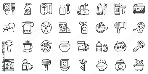 Morning treatments icons set. Outline set of morning treatments vector icons for web design isolated on white background