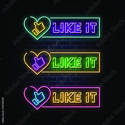 Like it neon sign. neon symbol