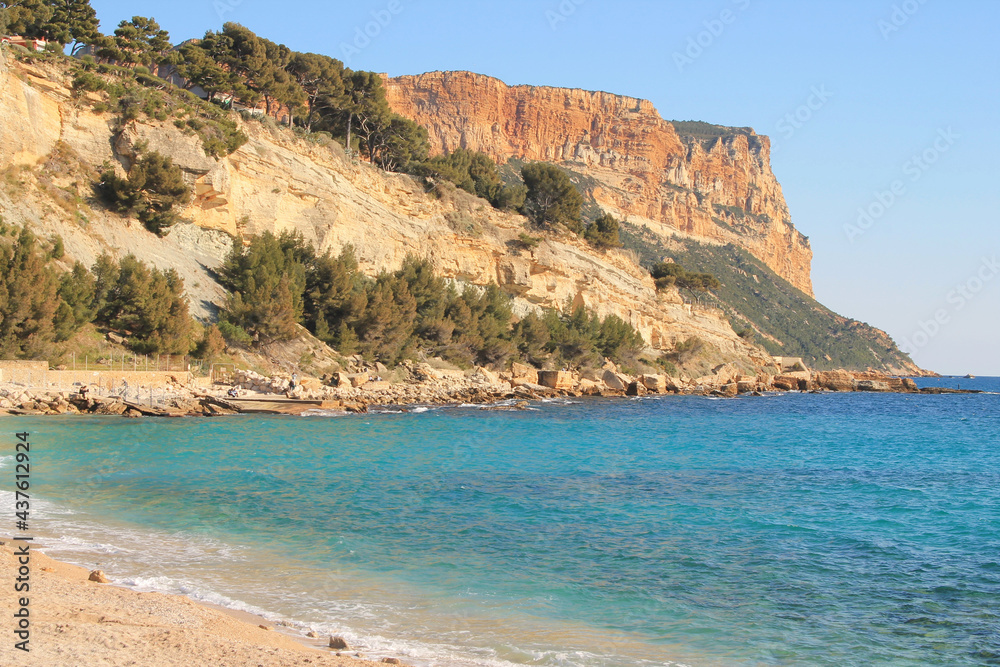 The beautiful beach of Cassis, a seaside resort situated on the Mediterranean coast in the east of Marseille, France

