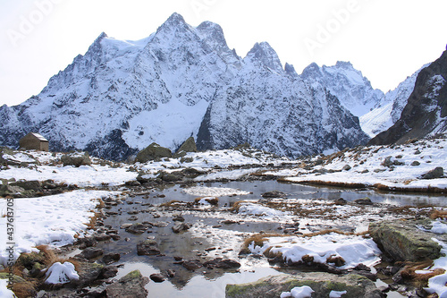 Amazing reflections in lake Tuckett looking Mont Pelvoux in the French alps 