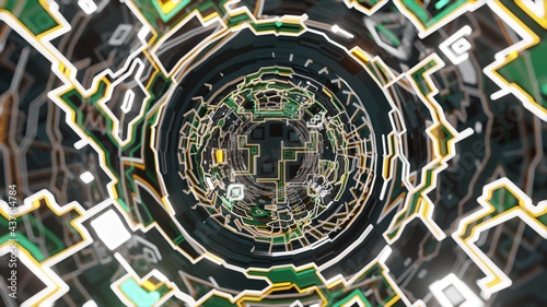 Area map inner circuit board from closeup view, Engineering resource., 3D Rendering