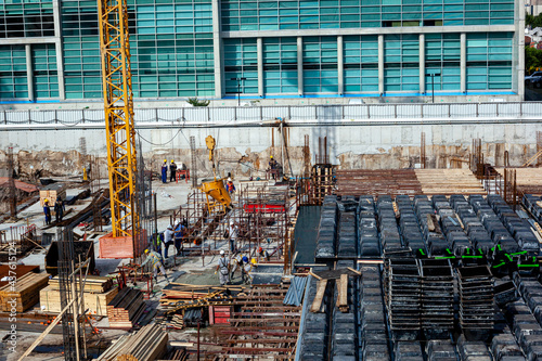 construction site with crane and scaffolding