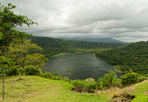 Costa Rica - Laguna Hule, volcano crater with the water lake and green rainforest, near Arenal volcano, Alajuela, Rio Cuarto, landscape view and travel point photo