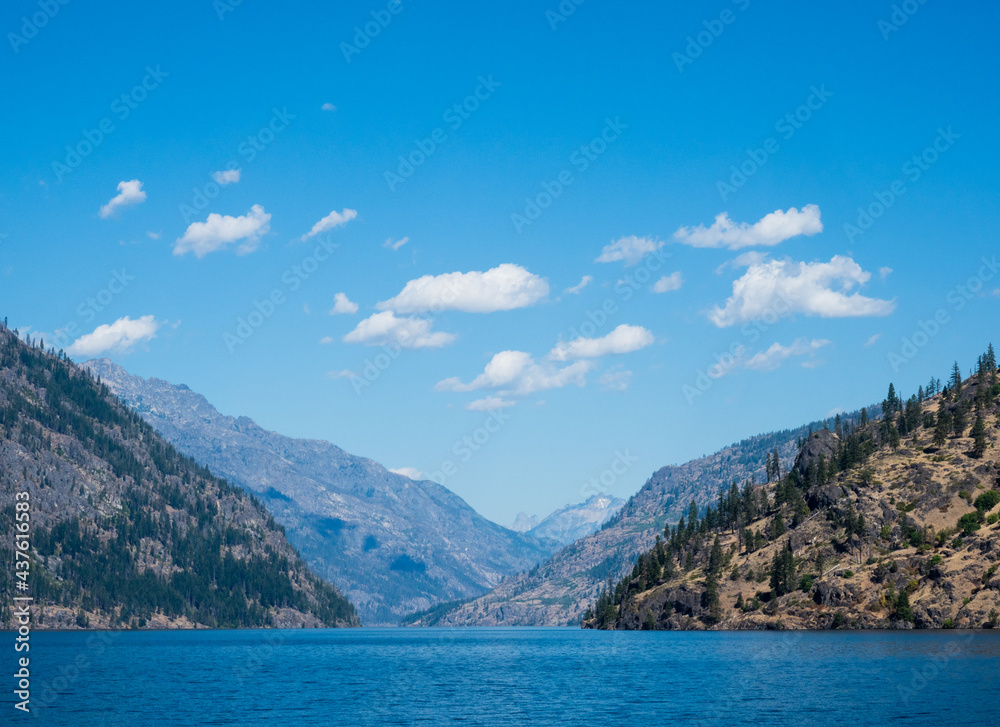 Scenic landscape of the northern end of Lake Chelan on a sunny day - Washington state, USA Scenic landscape of the northern end of Lake Chelan on a sunny day - Washington state, USA