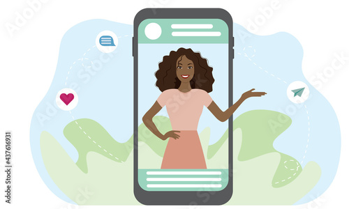 african american woman on social media. influencer concept