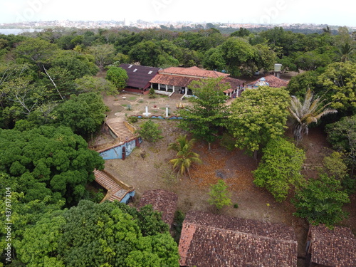 Drone view of a colonial building in the city of São Luis, Maranhão, Brazil.
