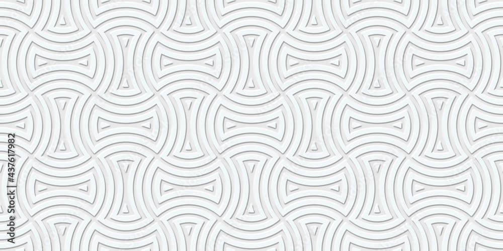 Rendering seamless geometric 3d pattern. White abstract background. 3D tiles. Optical illusions. Template for wrapping paper or cards. Luxurious ornament for interior design. 3D panels.