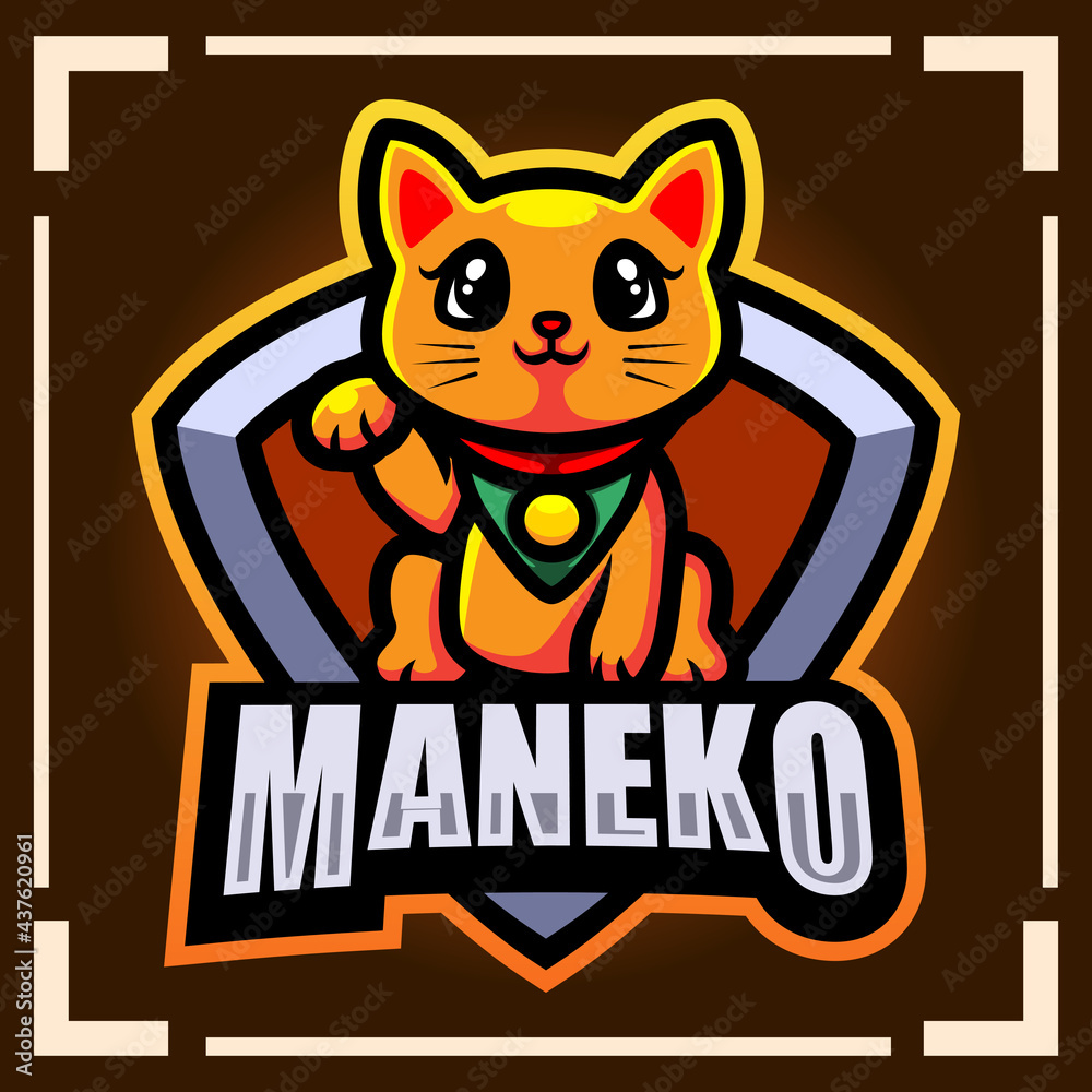 Maneki neko esport logo mascot design