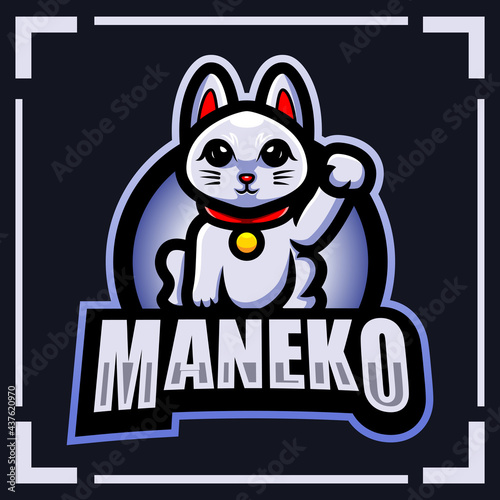 Maneki neko esport logo mascot design