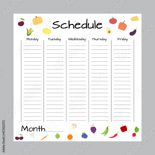 Cute template for weekly and daily meal planner with lettering and food icons. Organizer check list. Trendy self-organization concept with graphic design elements.