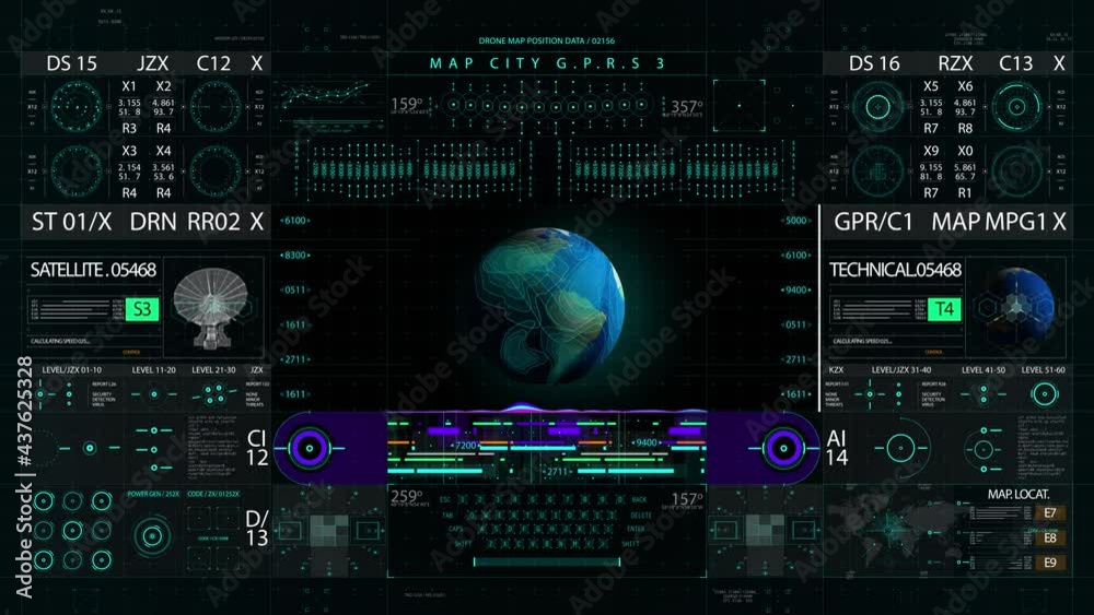 World map HUD interface display 