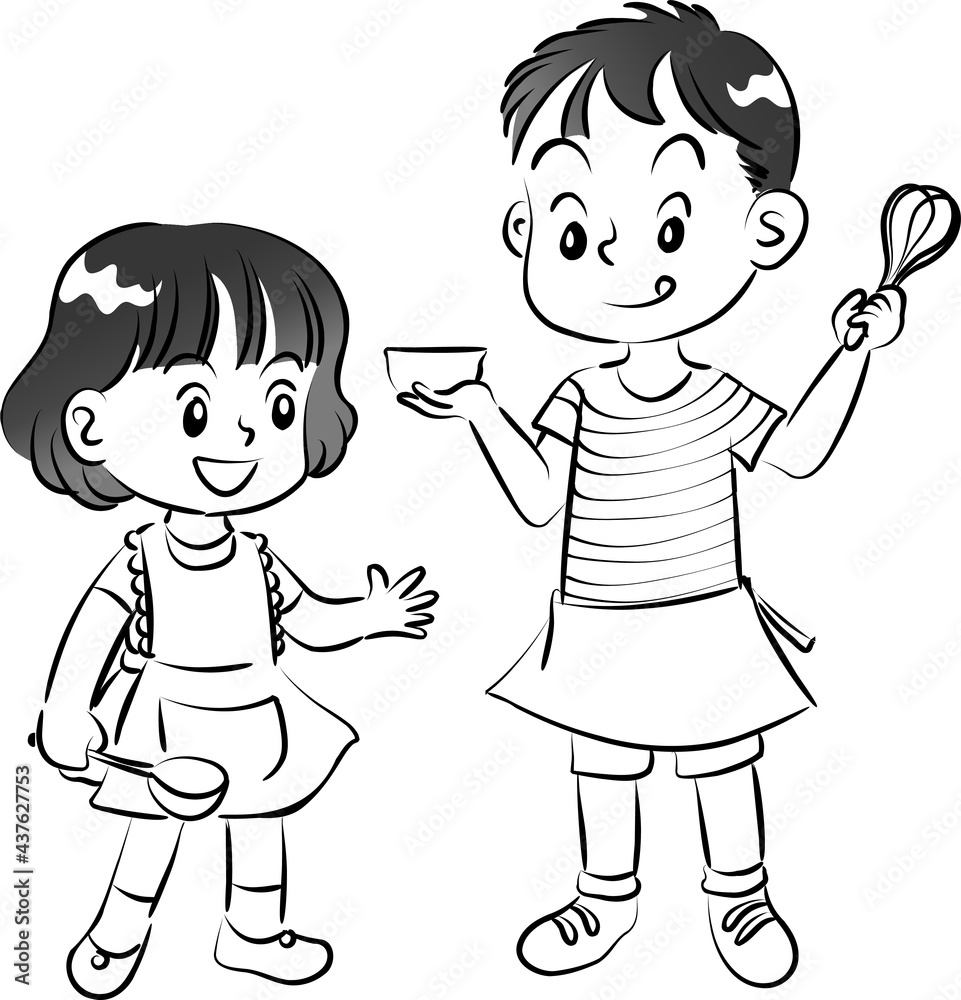 Vector illustration kid chef cartoon boy and girl Vector illustration kid chef cartoon boy and girl