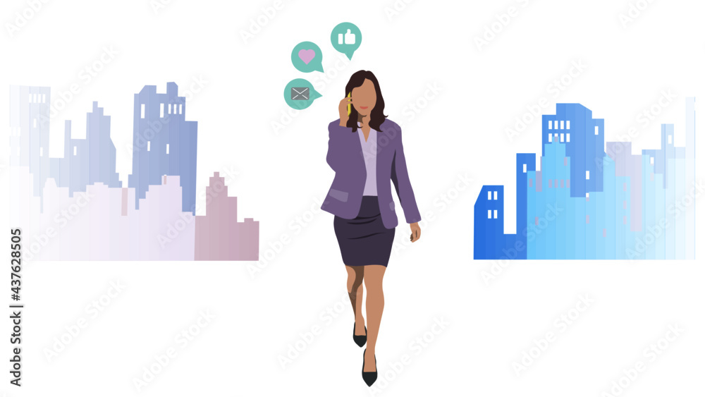 Businesswoman talking on the phone while walking. Businesswoman talking on the phone while walking.