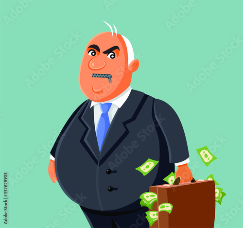 Corrupt Businessman with a Zipper on His Mouth Vector Illustration