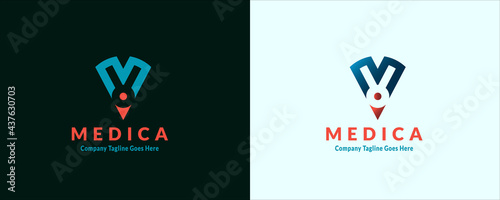 LOGOTYPE LETTER M WITH TRANSPARENT CROSS AND STETHOSCOPE. CAN BE USED FOR HEALTH LOGO. MEDICAL. MEDICINE.NURSING. VECTOR LOGO DESIGN illustration