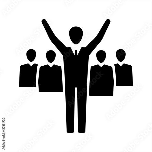 Teamwork leader icon, black. Vector and glyph