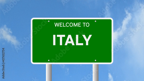 Welcome to Italy road sign