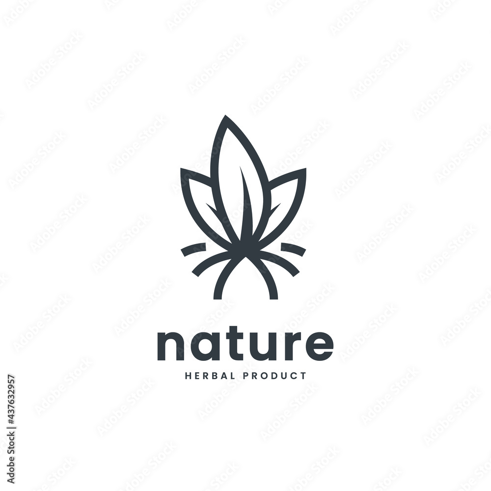 Simple group nature leaf ecology herbal logo in bold line style icon