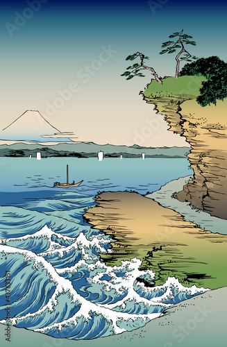 冨士三十六景　房州保田ノ海岸