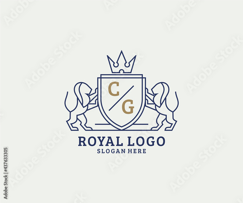 Initial CG Letter Lion Royal Luxury Logo template in vector art for Restaurant, Royalty, Boutique, Cafe, Hotel, Heraldic, Jewelry, Fashion and other vector illustration.