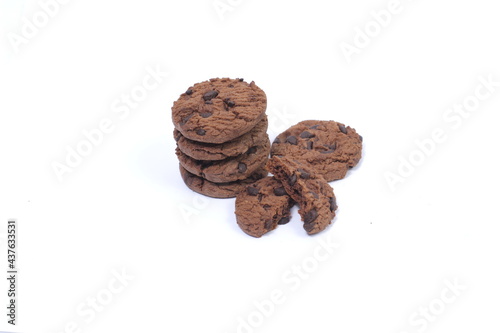 pile of choco chip cookies, delicious tasty on isolated white background