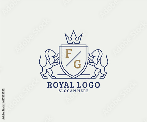 Initial FG Letter Lion Royal Luxury Logo template in vector art for Restaurant, Royalty, Boutique, Cafe, Hotel, Heraldic, Jewelry, Fashion and other vector illustration. photo