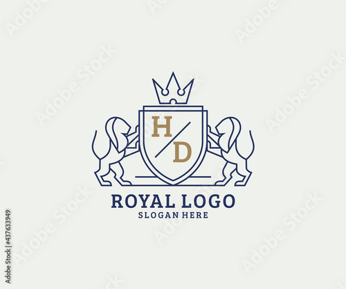 Initial HD Letter Lion Royal Luxury Logo template in vector art for Restaurant, Royalty, Boutique, Cafe, Hotel, Heraldic, Jewelry, Fashion and other vector illustration.