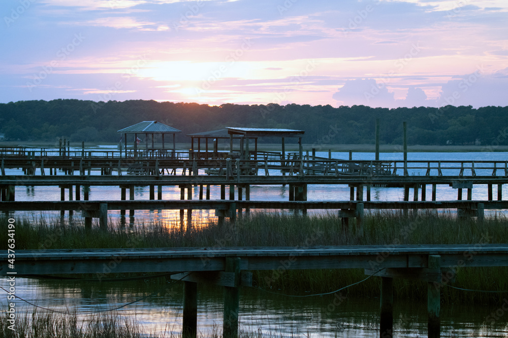 Sunset over docks on Southern salt marsh 3 Sunset over docks on Southern salt marsh 3