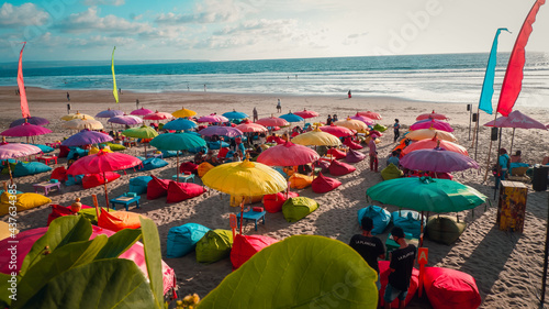 Beach Umbrellas View Of Double Six Beach, Seminyak, Bali, Indonesia. photo