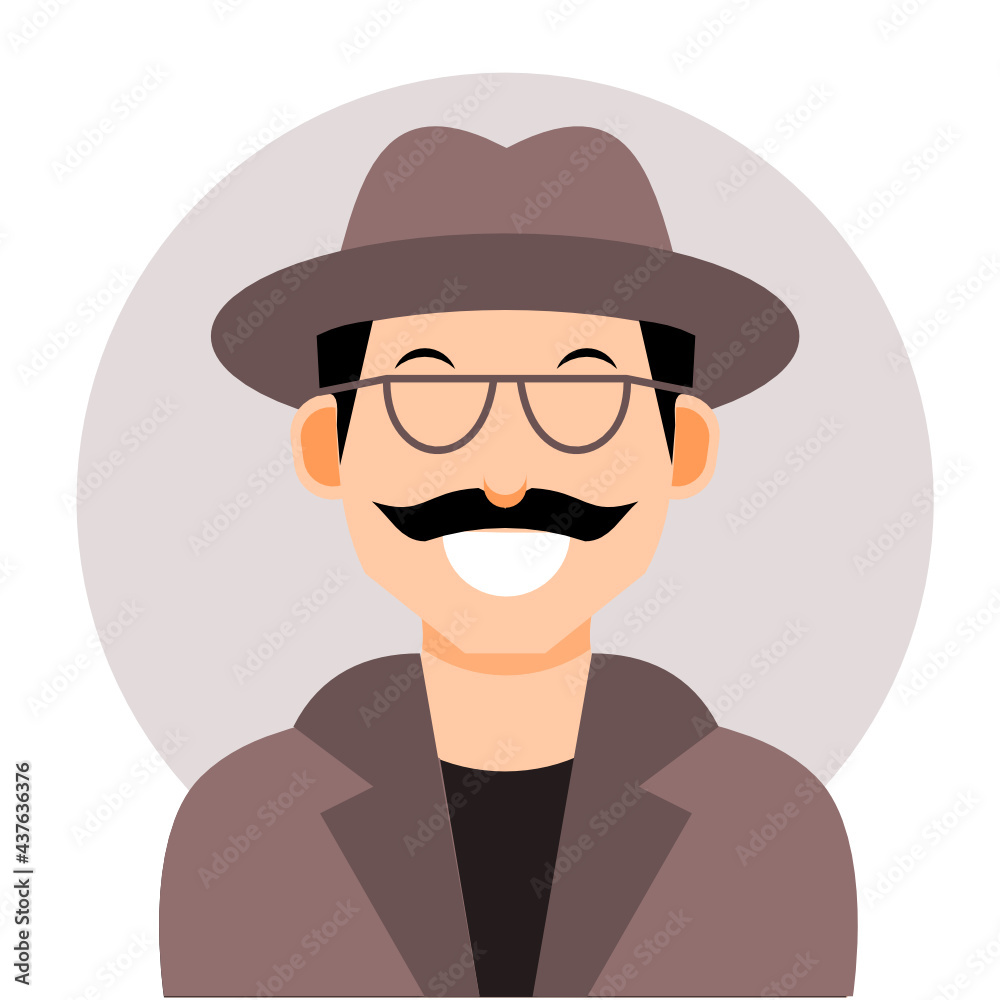 detective avatar with brown hat and glasses in vector illustration