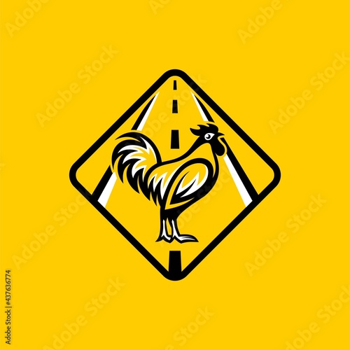 rooster vector with road symbol