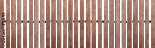 Panorama of Dark brown hardwood fence isolated on a white background