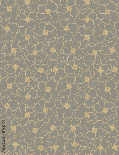 A pattern of tropical flowers. Seamless image,beige outline of colors on a gray background.Design of wallpaper, fabrics, textiles, packaging, posters, postcards, wedding design.