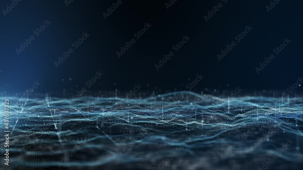 Digital dark blue landscape particle.3D Rendering.
