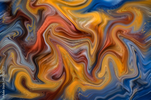Beautiful muted turquoise stains of liquid nail polish, fluid art technique. Shimmer marble background. Liquid stripy paint texture. Nail lacquer flow modern backdrop. Minimalistic concept. Copy space