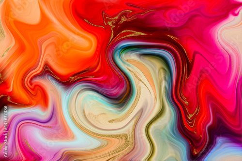 Colorful abstract painting background. Liquid marbling paint background. Fluid Ink Visual Arts. Mix of acrylic vibrant colors. Fluid canvas painting texture. Style incorporates the swirls of marble