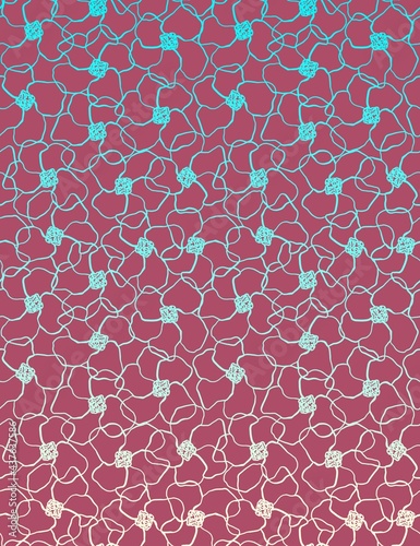A pattern of tropical flowers. Seamless image, blue outline of flowers on a pink background.Design of wallpaper, fabrics, textiles, packaging, posters, postcards, wedding design.
